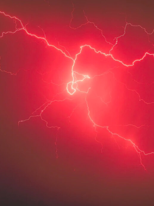 Babel Big Data Santander Bank. Red sky with lightning